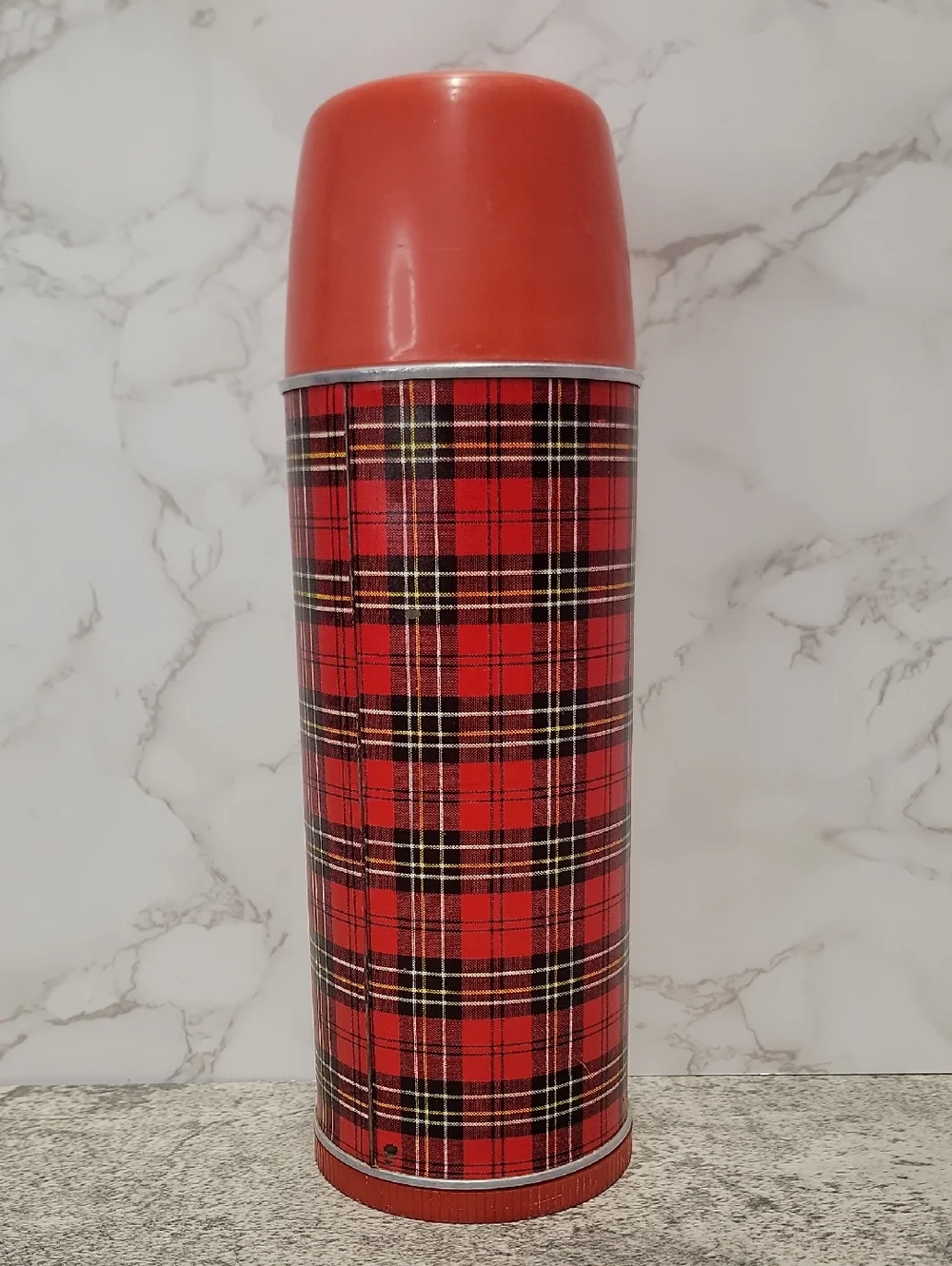 Vintage Aladdin's Red Plaid Thermos Classic Full Size Retro Bottle
